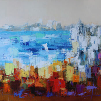 Painting titled "Cote d`Azur VIII" by Plamen Bibeschkov, Original Artwork, Oil Mounted on Wood Stretcher frame