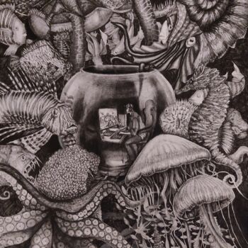 Drawing titled "L'Aquarium" by Plamnah, Original Artwork, Marker