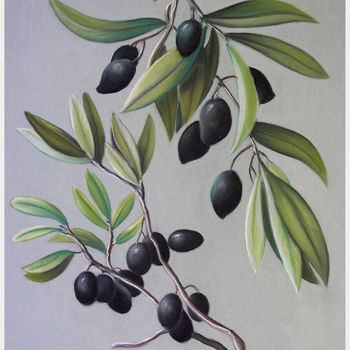 Painting titled "Olive branch" by Pascal Lampecco, Original Artwork, Pastel