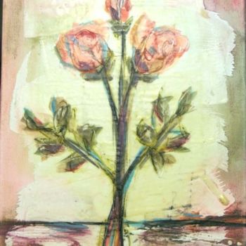 Painting titled "Rose et parchemin" by Diane Plasse, Original Artwork, Encaustic