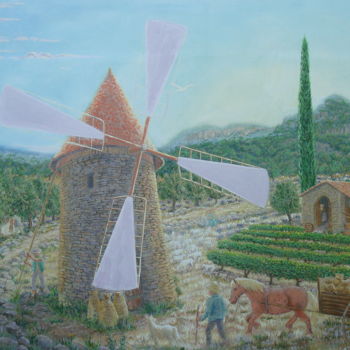 Peinture intitulée "moulin mediterranéen" par Bob Du Sud, Œuvre d'art originale, Acrylique