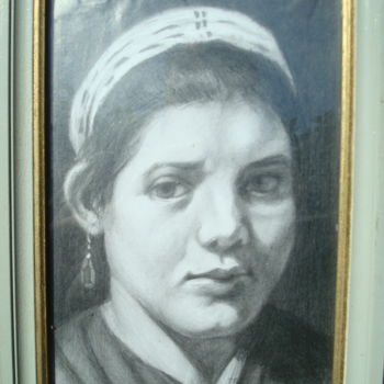 Drawing titled "une jeune femme" by Bob Du Sud, Original Artwork, Graphite Mounted on Other rigid panel