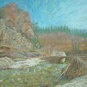 Painting titled "la bèrgère du pont" by Bob Du Sud, Original Artwork, Oil
