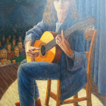 Peinture intitulée "guitariste" par Bob Du Sud, Œuvre d'art originale, Huile