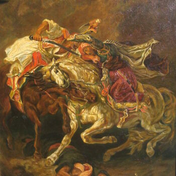 Painting titled "combat du giaour et…" by Bob Du Sud, Original Artwork, Oil