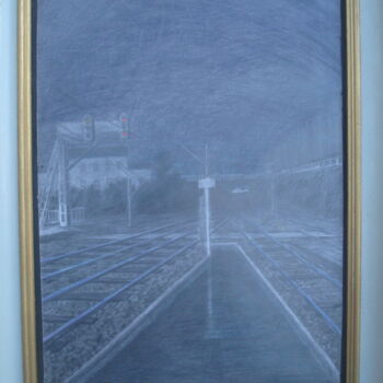 Dessin intitulée "la nuit à la gare d…" par Bob Du Sud, Œuvre d'art originale, Crayon Monté sur Autre panneau rigide