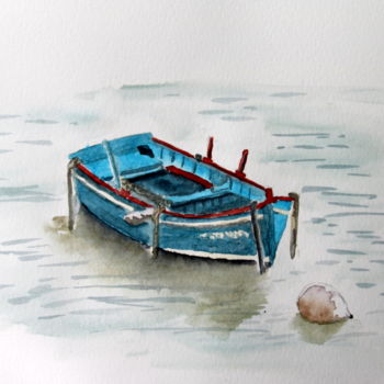 Peinture intitulée "La Barque" par Bernadette Grelier, Œuvre d'art originale, Aquarelle