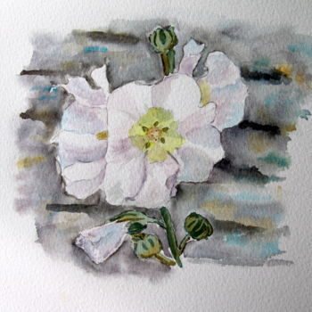 Pintura intitulada "rose-tremiere-blanc…" por Bernadette Grelier, Obras de arte originais, Aquarela