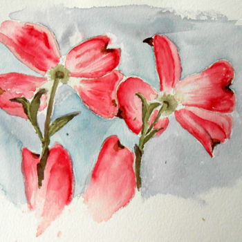 Painting titled "Fleurs de Cornouill…" by Bernadette Grelier, Original Artwork, Watercolor