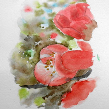 Pintura intitulada "Fleur de Coing du J…" por Bernadette Grelier, Obras de arte originais, Aquarela