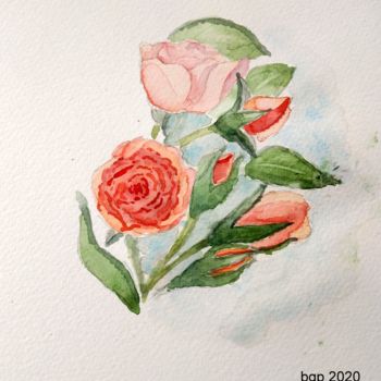 Pittura intitolato "Bouquet de roses" da Bernadette Grelier, Opera d'arte originale, Acquarello