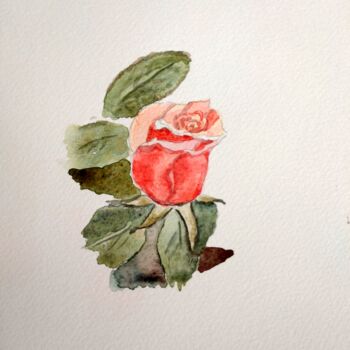 Painting titled "Rose Michele Laroque" by Bernadette Grelier, Original Artwork, Watercolor