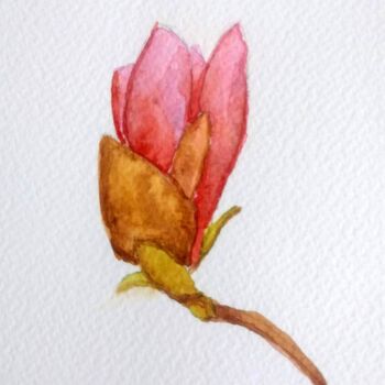 Painting titled "Bouton de magnolia" by Bernadette Grelier, Original Artwork, Watercolor