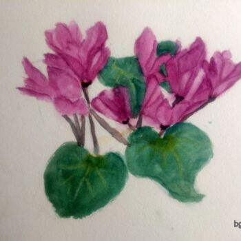 Painting titled "Cyclamen" by Bernadette Grelier, Original Artwork, Watercolor