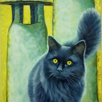 Pittura intitolato "Gato con chimeneas" da Olga Osintseva, Opera d'arte originale, Acrilico