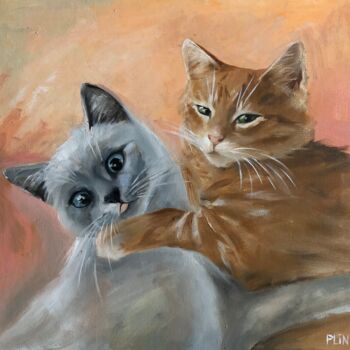 Painting titled "Funny kittens origi…" by Polina Kupriianova, Original Artwork, Oil Mounted on Cardboard