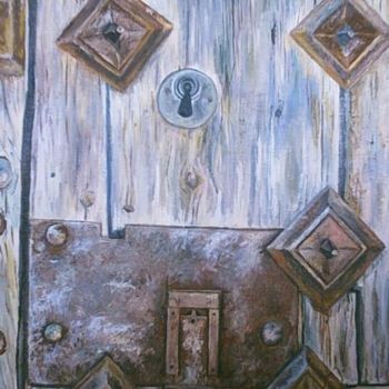 Pintura titulada "Cerradura y clavos" por Pluna, Obra de arte original, Oleo