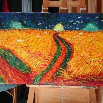 Painting titled "Champ de blé aux co…" by Moussupm, Original Artwork, Oil