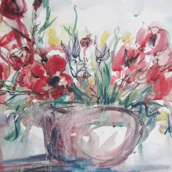 Ζωγραφική με τίτλο "field-flowers-1957-…" από Pnina Granirer, Αυθεντικά έργα τέχνης, Ακουαρέλα