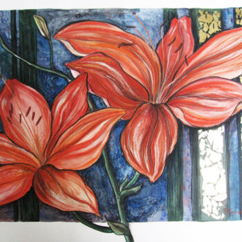 Painting titled "red lillies" by Pnina Granirer, Original Artwork, Acrylic