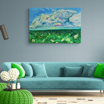 Картина под названием "chamomile field oil…" - Prosto Nastasya, Подлинное произведение искусства, Масло