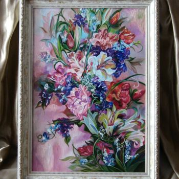 Картина под названием "Цветы" - Helen Arts, Подлинное произведение искусства, Масло