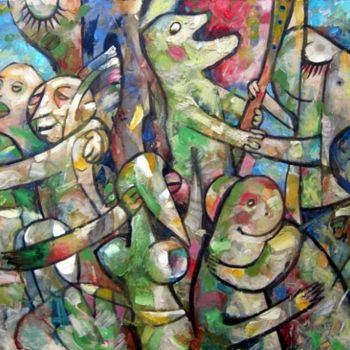 Pintura intitulada "фигуры, пикник" por Ivan Podgainyi, Obras de arte originais, Óleo
