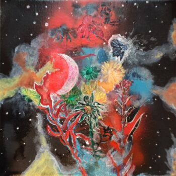 Malerei mit dem Titel "Sichelmondblumen" von Poeta Immortalis, Original-Kunstwerk, Acryl