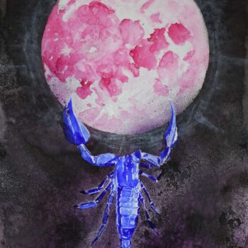 Malerei mit dem Titel "Scorpio Moon" von Poeta Immortalis, Original-Kunstwerk, Aquarell