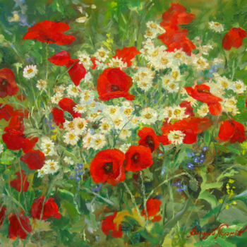 Malarstwo zatytułowany „Poppies, wildflowers” autorstwa Vasiliy Pohomov, Oryginalna praca, Olej