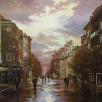 Painting titled "Cityscape. Autumn r…" by Vasiliy Pohomov, Original Artwork, Oil