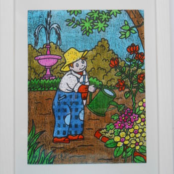 Painting titled ""Le Jardinier"" by Christiane Poisson, Original Artwork, Other