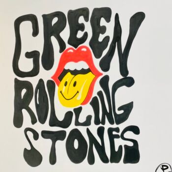 Painting titled "Green Rolling Stone" by Pol Attard, Original Artwork, Acrylic Mounted on Wood Stretcher frame