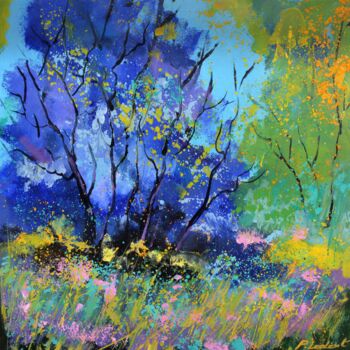 Painting titled "Blue tree" by Pol Ledent, Original Artwork, Oil Mounted on Wood Stretcher frame