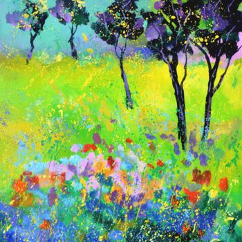 Pittura intitolato "Orchard in summer" da Pol Ledent, Opera d'arte originale, Olio Montato su Telaio per barella in legno