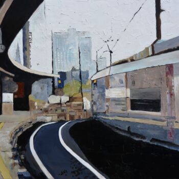 Painting titled "Train station" by Pol Ledent, Original Artwork, Oil Mounted on Wood Stretcher frame