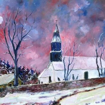 Картина под названием "Snow in Our Belgium" - Pol Ledent, Подлинное произведение искусства, Масло Установлен на Деревянная р…