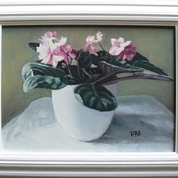 Painting titled "Pink African Violet…" by Pola.B.Alex, Original Artwork, Oil Mounted on Cardboard