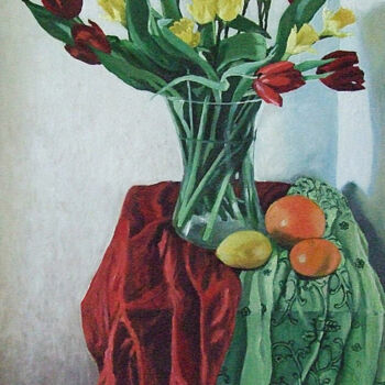Painting titled "Spring flowers, fru…" by Pola.B.Alex, Original Artwork, Oil