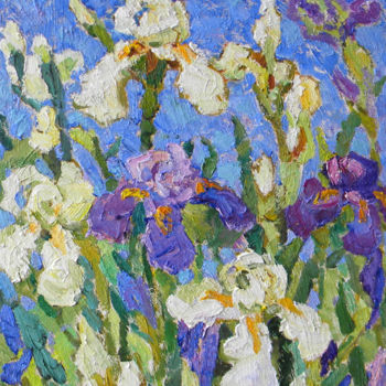 Painting titled "Irises" by Polina Goretskaya, Original Artwork, Oil