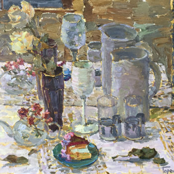 Картина под названием "Still life with a m…" - Polina Goretskaya, Подлинное произведение искусства, Масло