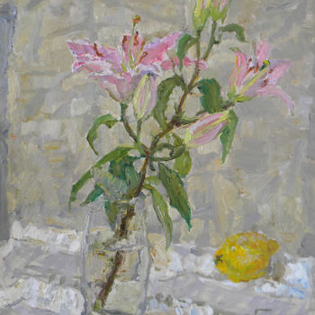 Painting titled "Pink lily" by Polina Goretskaya, Original Artwork, Oil