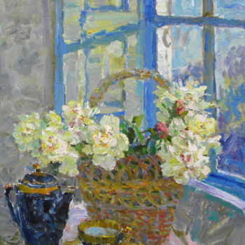 Painting titled "June morning" by Polina Goretskaya, Original Artwork, Oil Mounted on Wood Stretcher frame