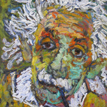 Pittura intitolato "Einstein" da Polina Goretskaya, Opera d'arte originale, Olio Montato su Cartone