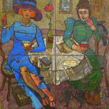 Painting titled "Clara Zetkin and Ro…" by Polina Goretskaya, Original Artwork, Oil Mounted on Wood Stretcher frame