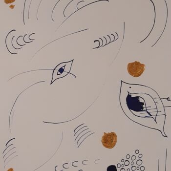 Картина под названием "Le regard" - Polina, Подлинное произведение искусства, Гелевая ручка
