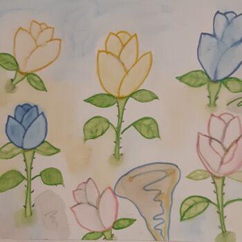Картина под названием "Bouquet de roses." - Polina, Подлинное произведение искусства, Акварель