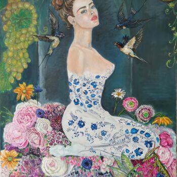 Картина под названием "The Bouquet in Reve…" - Polina Olekhnovich, Подлинное произведение искусства, Масло