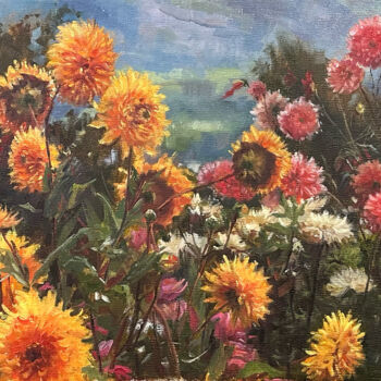 Painting titled "Астры/Asters" by Polina Sereda, Original Artwork, Oil