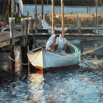 Painting titled "Лодка / boat" by Polina Sereda, Original Artwork, Oil Mounted on Wood Stretcher frame